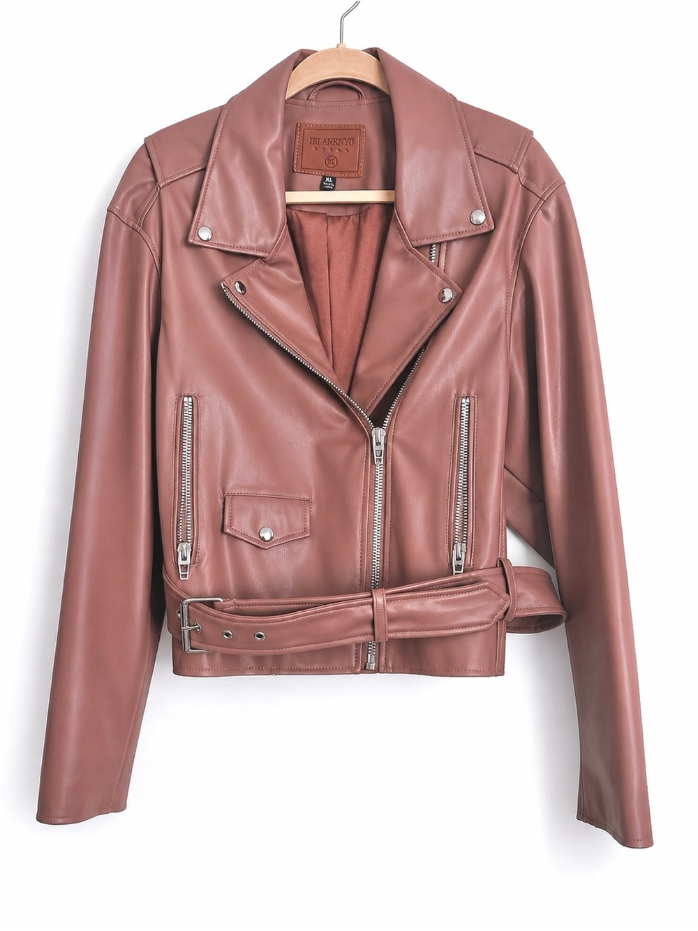 BlankNYC Ride Off Moto Jacket XL Dusty Rose Vegan Leather Cropped NWOT - Picture 3 of 10